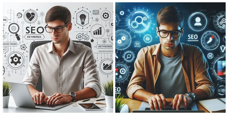 متخصص سئو در حال بهینه سازی سایت برای کسب رتبه در نتایج گوگل